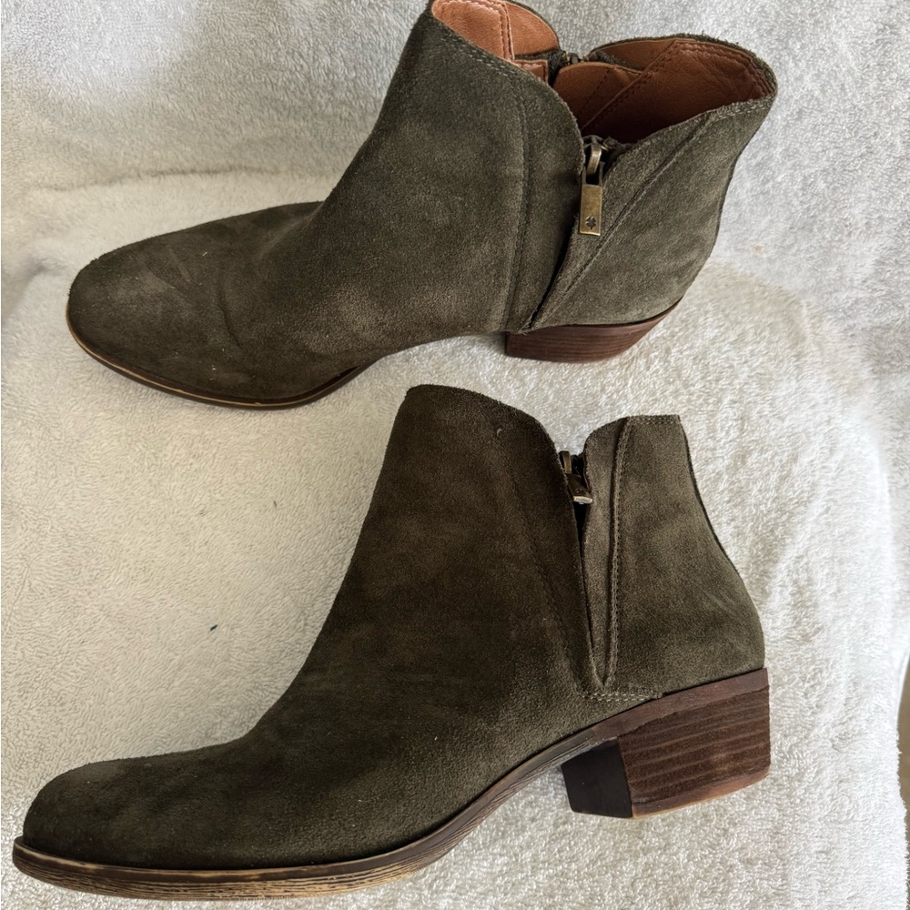 Lucky Brand Dark Green Suede Ankle Boots